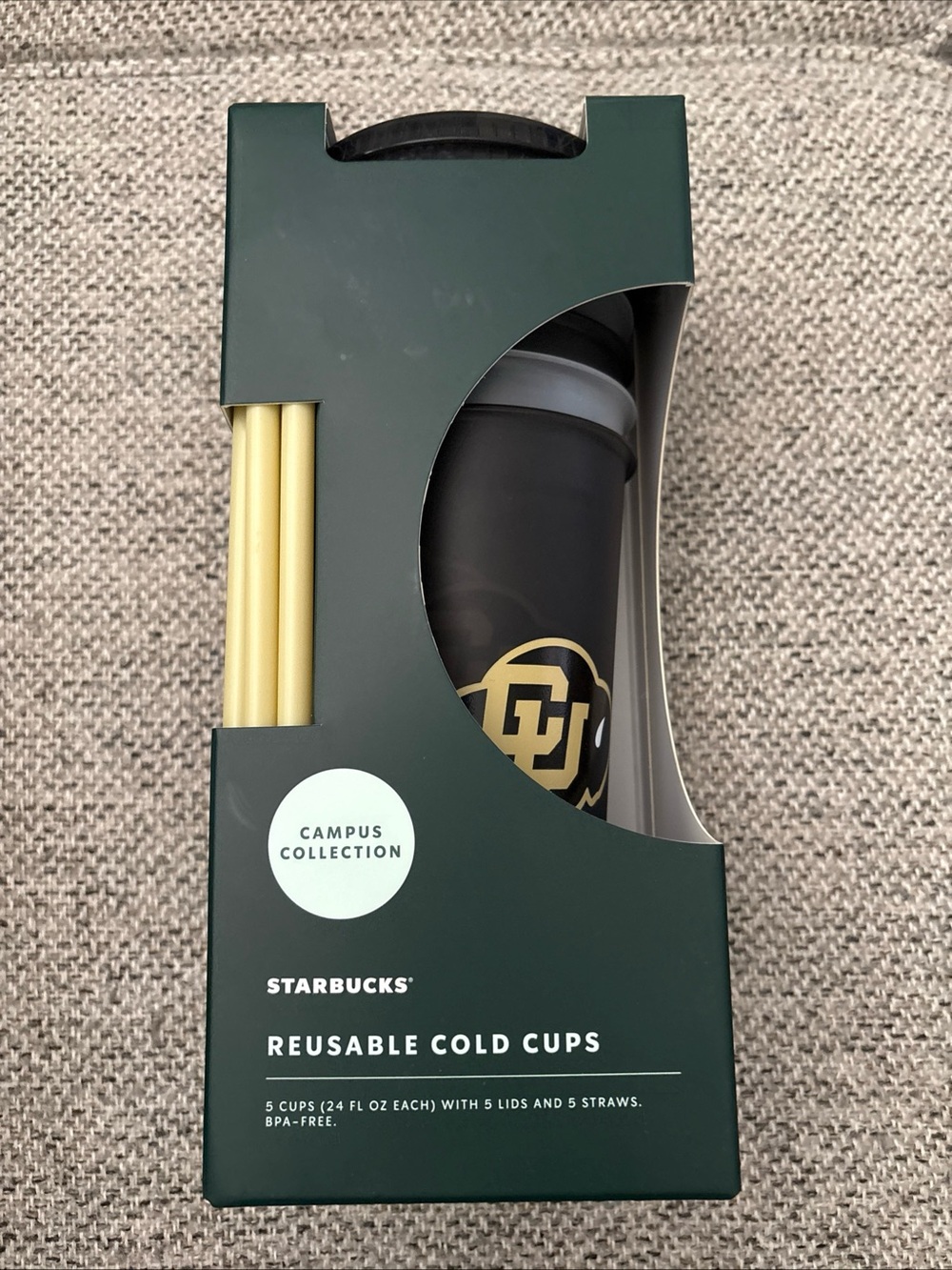 Starbucks Black and Gold Reusable Cold Cup Set - Campus Collection